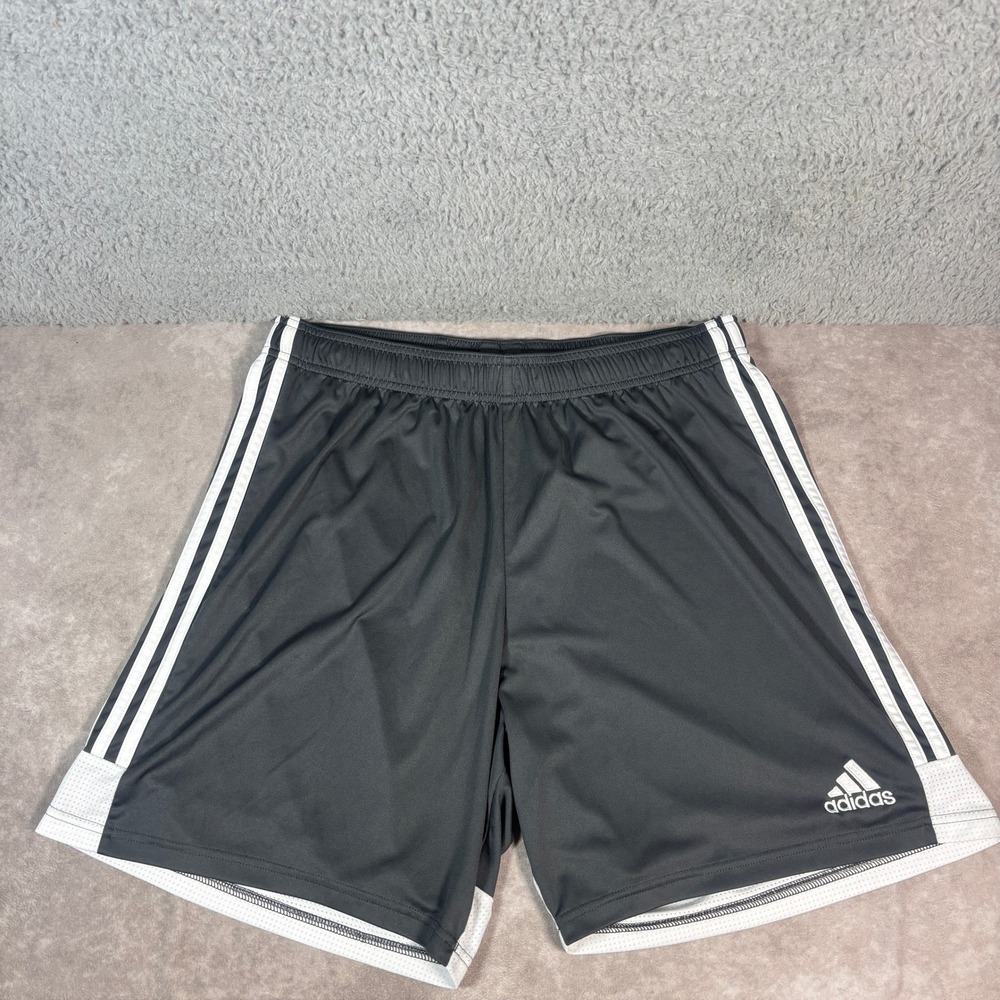 Adidas Shorts Mens XL Black Soccer Climalite Athletic 3-Stripe Mesh Hem 1877